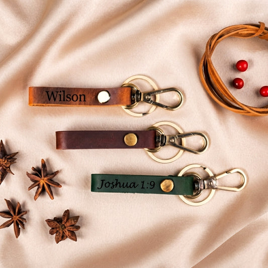 Thin Leather Keychain 5 Colors, Engraved