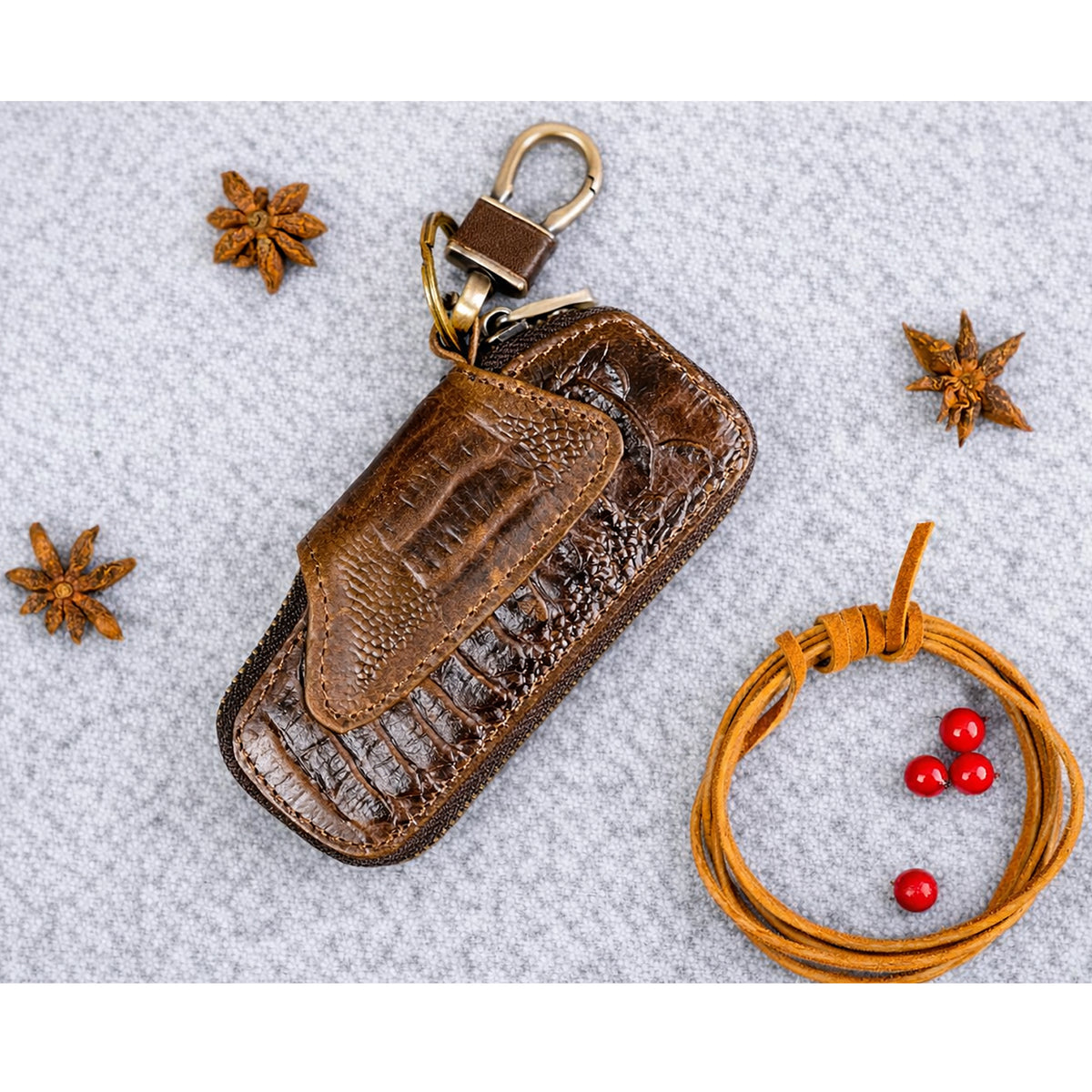 Genuine Leather Car Key Fob Holder Vintage Pouch