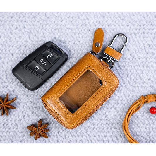 Premium Leather Car Key Case Personalized, Brown & Dark Brown