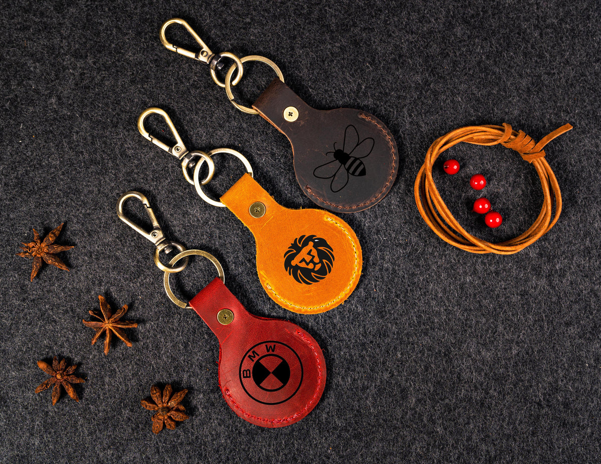 Genuine Leather AirTag Holder Personalized, 3 Colors