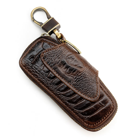 Genuine leather car key fob holder in a vintage pouch style