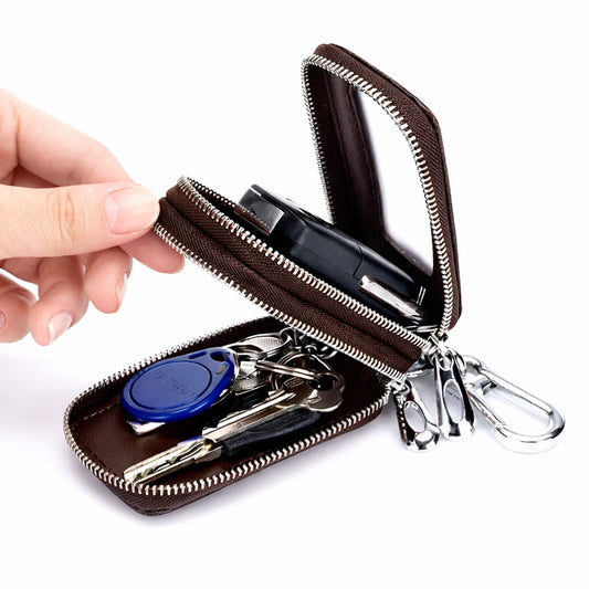 Double Zipper Leather Car Key Case Personalized
