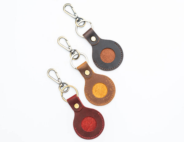 Genuine Leather Airtag Holder Dark Brown