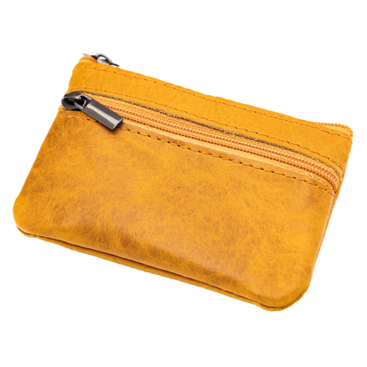 Leather Zip Coin Purse RFID Blocking, Two Compartments