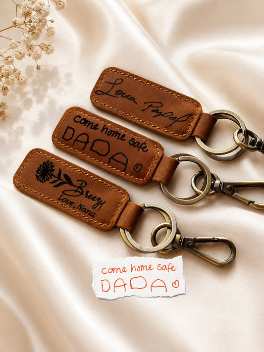 Thick Leather Keychain 5 Colors, Engraved