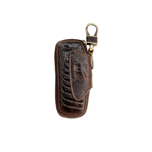 Genuine leather car key fob pouch with vintage finish