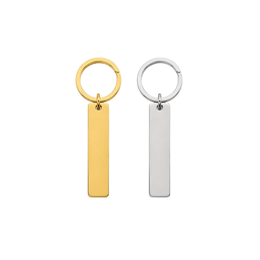 Stainless steel bar keychain in gold and silver, personalized with engraving