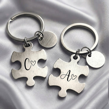 Puzzle Piece Keychain Engraved Matching Set