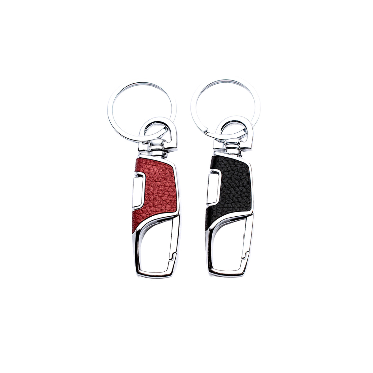 Leather key clip with ring in black and red