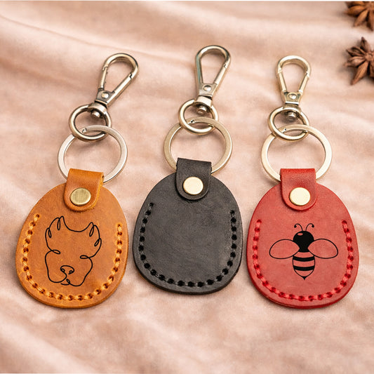 Personalized Leather AirTag Holder Engraved Keychain Case
