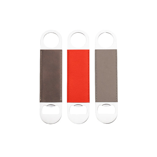 Leather-wrapped bottle opener, 7 inch wedding favor, personalized with engraving