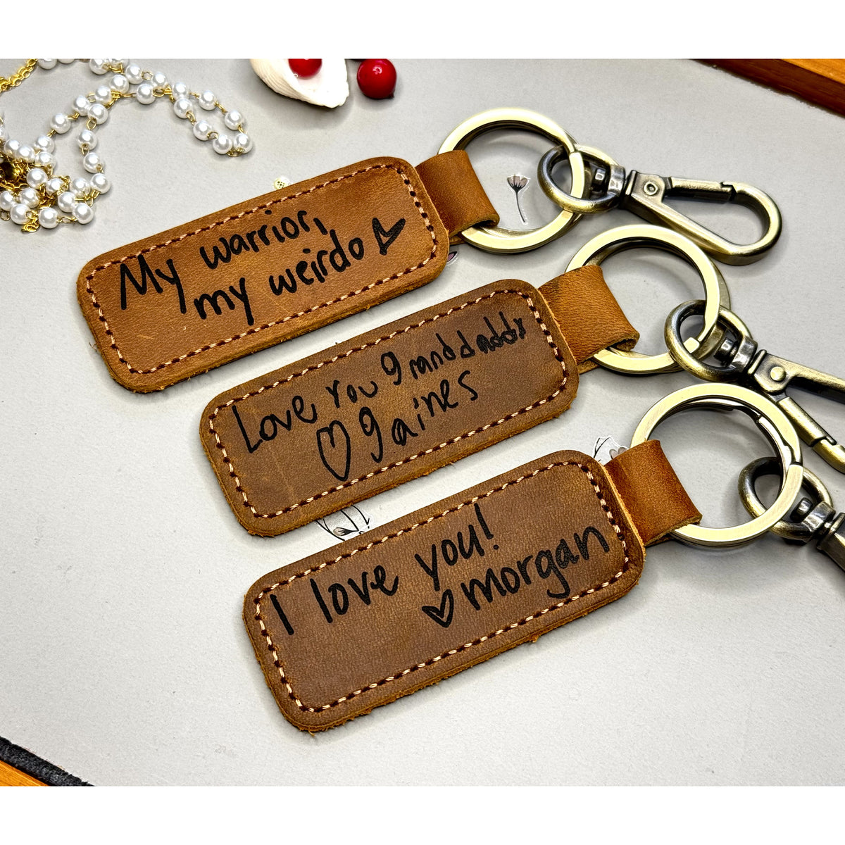 Thick Leather Keychain 5 Colors, Engraved