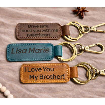 Thick Leather Keychain 5 Colors, Engraved