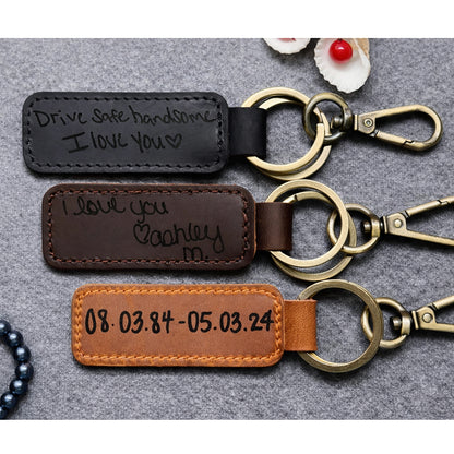 Thick Leather Keychain 5 Colors, Engraved