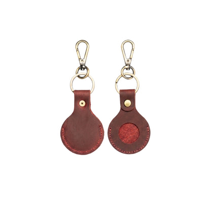 Genuine leather AirTag holder keychain in three colors, personalized with engraving