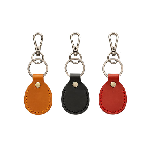 Enclosed leather AirTag holder keychain case, personalized with engraving