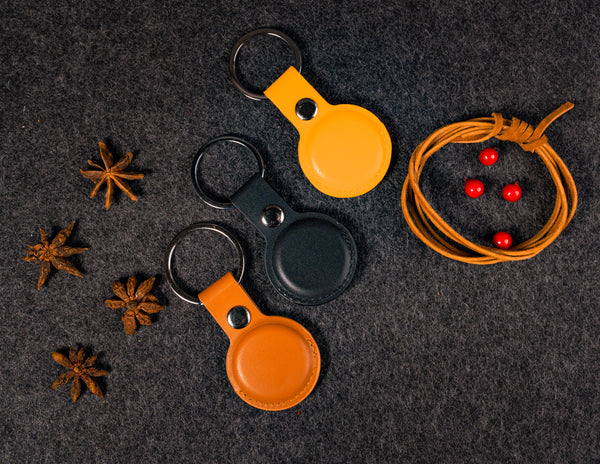 Leather Airtag Holder Yellow