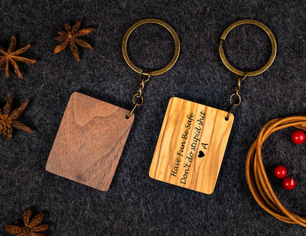 Square Wooden Keychain Walnut and Olive