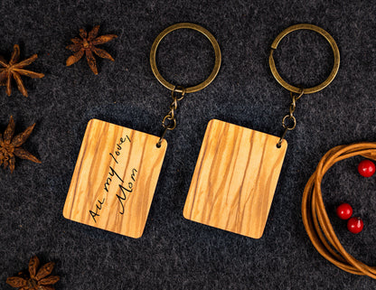 Square Wooden Keychain Engraved Walnut & Olive