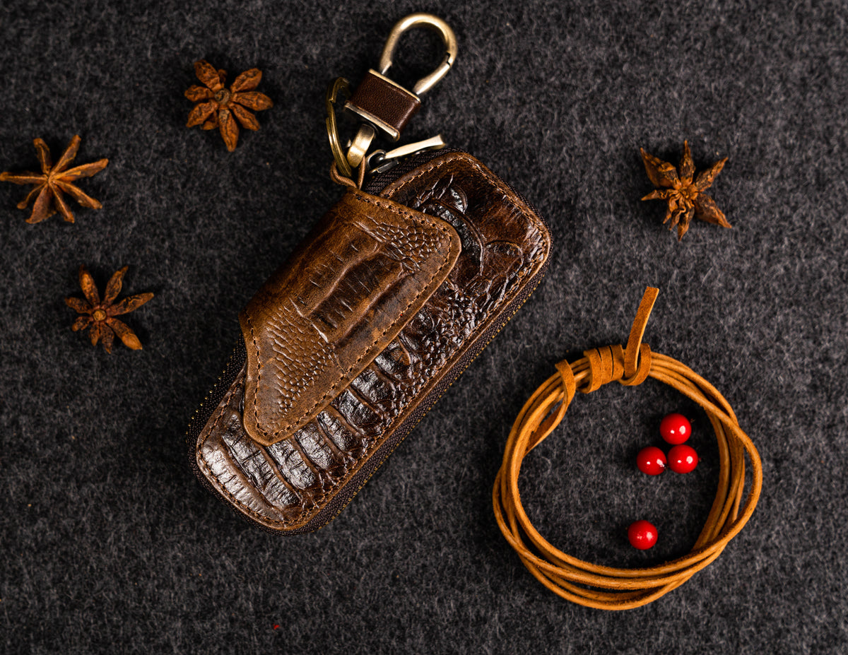Genuine Leather Car Key Fob Holder Vintage Pouch