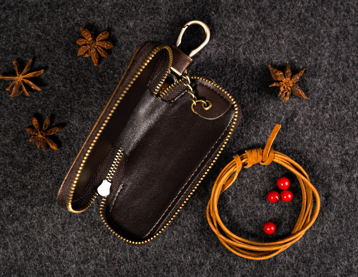 Genuine Leather Car Key Fob Holder Vintage Pouch