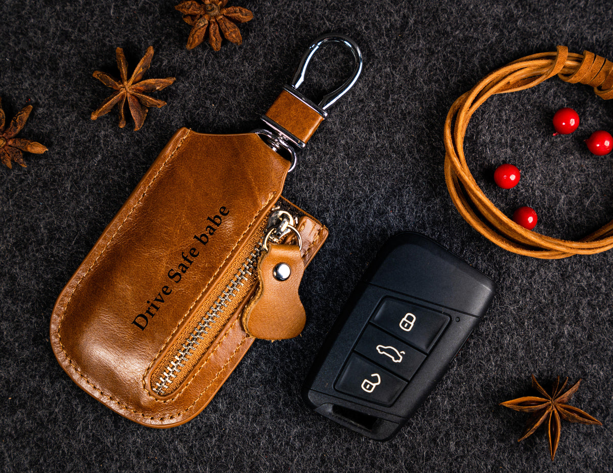 Leather Smart Key Fob Pouch Personalized, 3 Colors