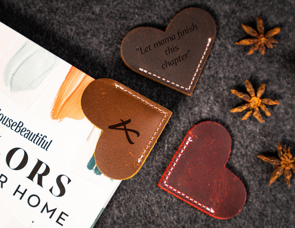 Heart Bookmark Wine Red Leather