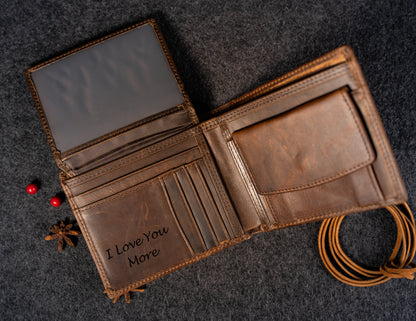 Personalized Bifold Men's Wallet Crazy Horse Leather, RFID