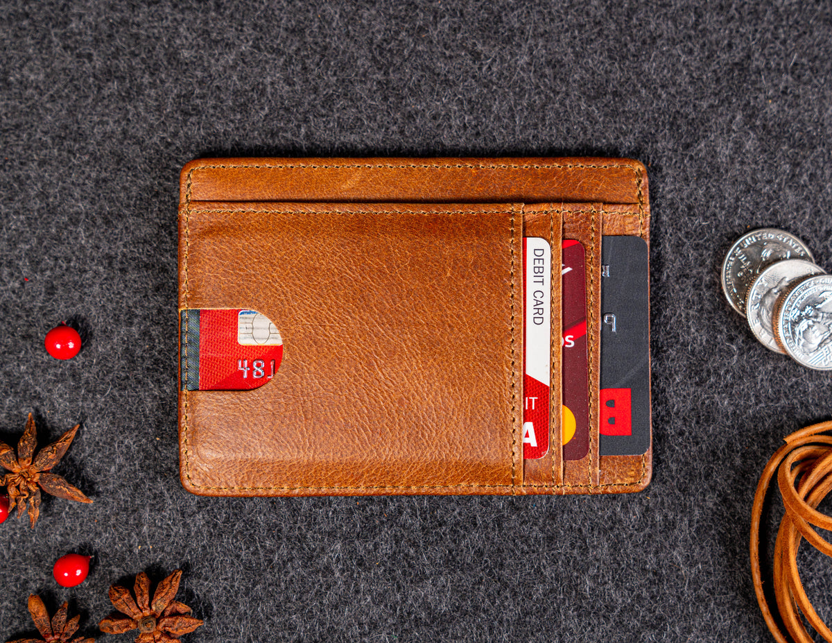 Minimalist Leather ID Holder 6 Card Slots, RFID Blocking