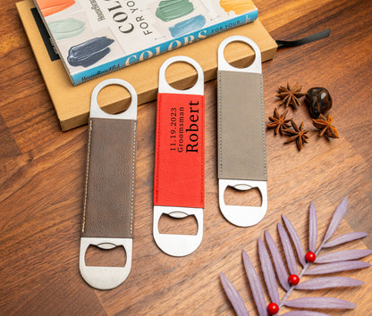 Leather Wrapped Bottle Opener 7" Personalized Wedding Favor