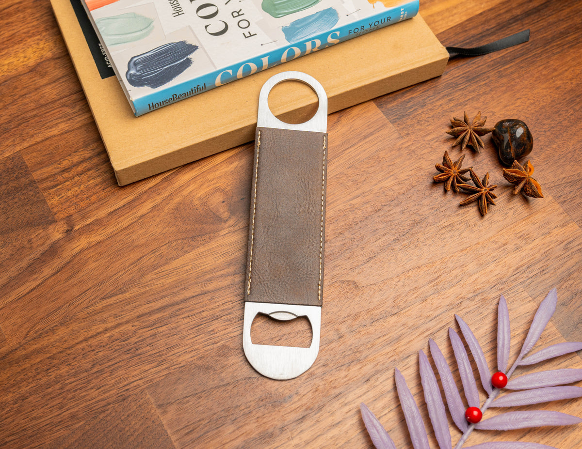 Leather Wrapped Bottle Opener 7" Personalized Wedding Favor