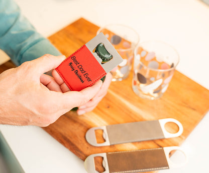 Leather Wrapped Bottle Opener 4" Personalized, Pocket Size