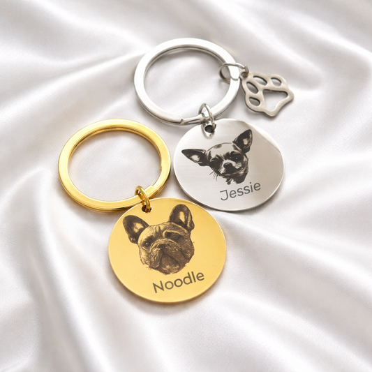 Round Stainless Steel Keychain Engraved, Gold & Silver