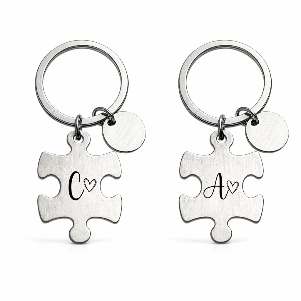 Puzzle Piece Keychain Engraved Matching Set