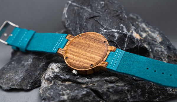 Derichi Blue Leather Wooden Watch
