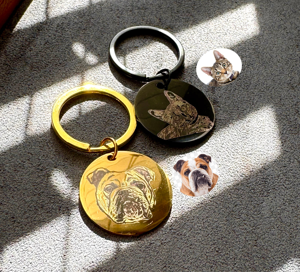 Round Stainless Steel Keychain Engraved, Gold & Silver