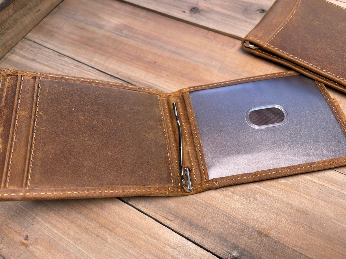 Minimalist Crazy Horse Leather Wallet Personalized, RFID Blocking