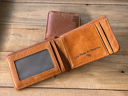 Compact Leather Bifold Wallet Personalized, RFID Blocking