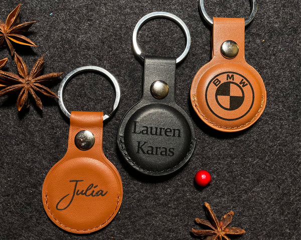 Leather Airtag Holder Brown