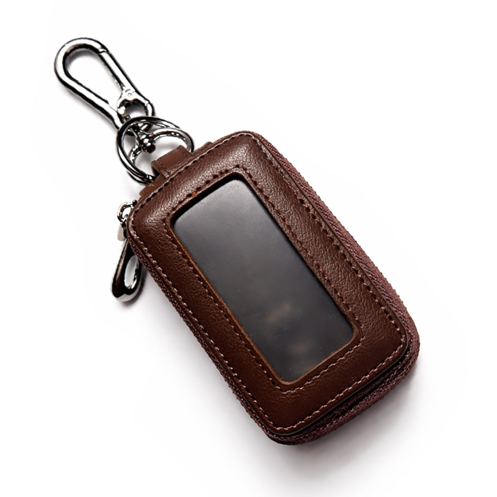 Double zipper leather car key case, personalized with engraving