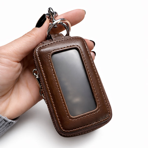 Double Zipper Genuine Leather Keychain Car Key Bag