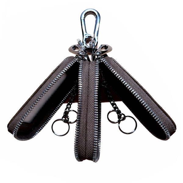 Double Zipper Genuine Leather Keychain Car Key Bag