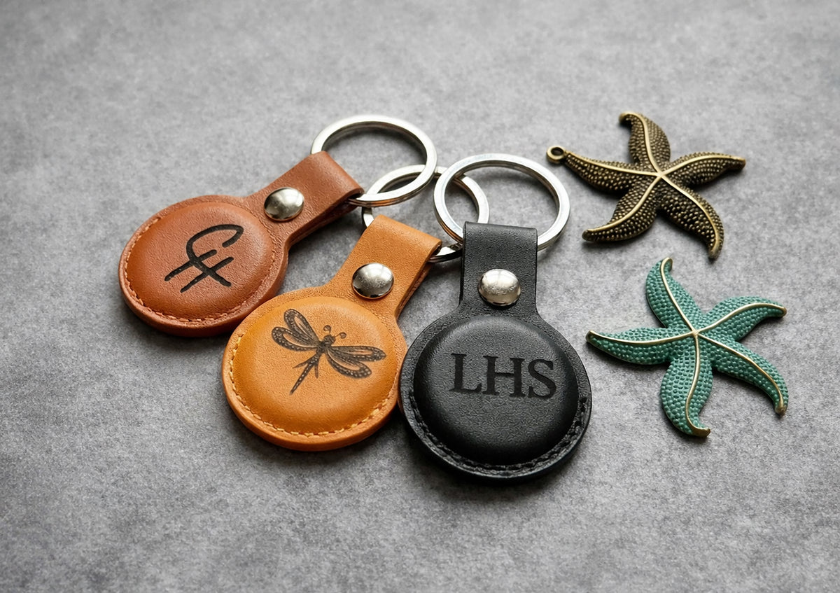 Faux Leather AirTag Holder Personalized, 3 Colors