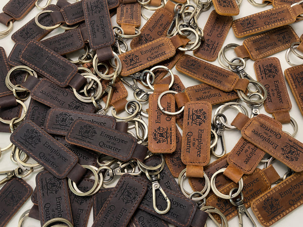 Bulk Custom Logo Leather Keychains — 25 Minimum