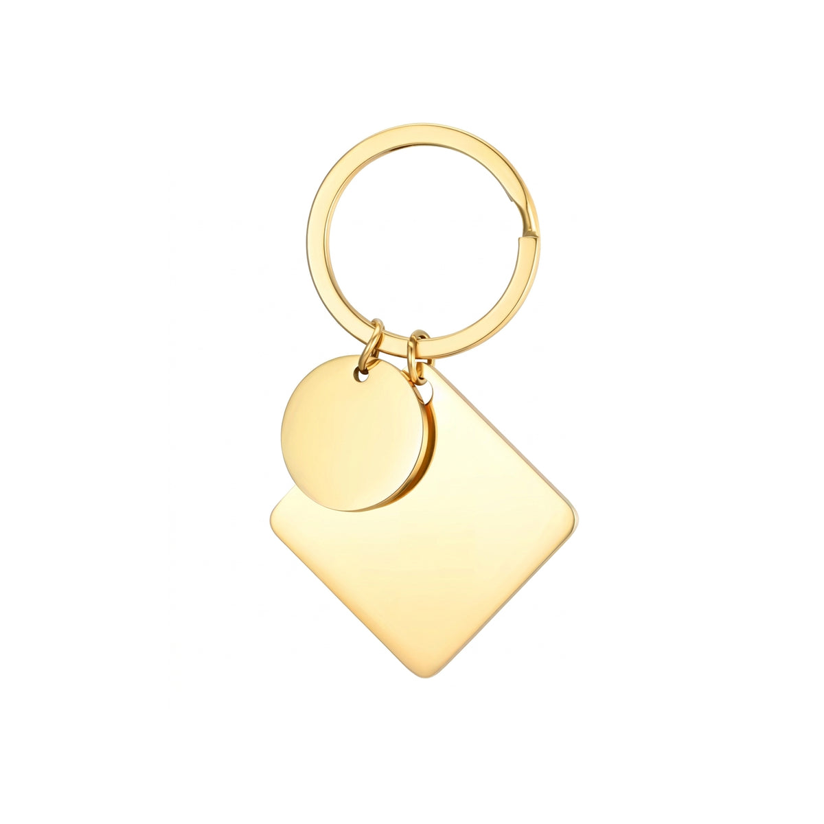 Rhombus & Circle Stainless Steel Keychain Engraved, Gold & Silver