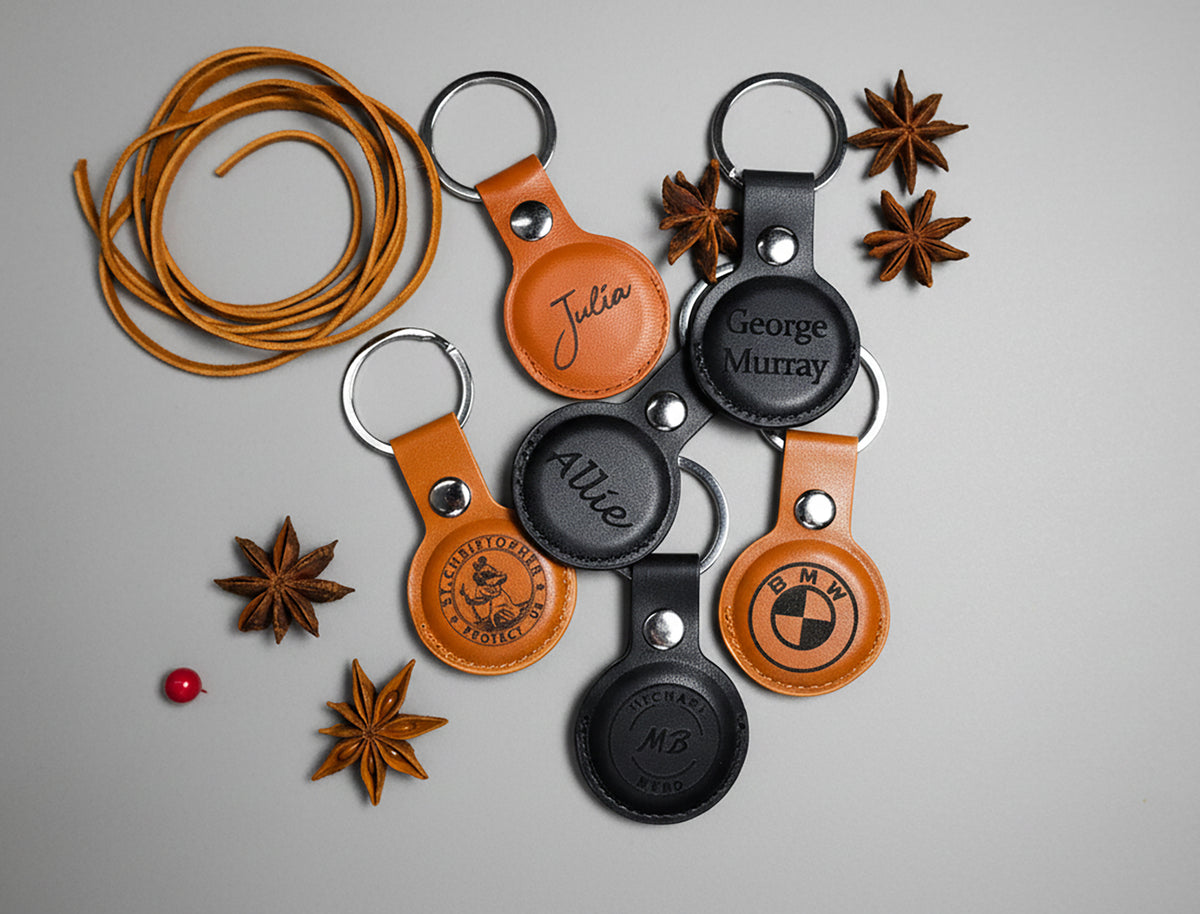 Faux Leather AirTag Holder Personalized, 3 Colors