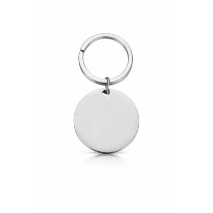 Round stainless steel keychain, engraved, in gold and silver
