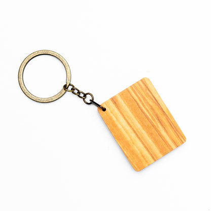 Square Wooden Keychain Engraved Walnut & Olive
