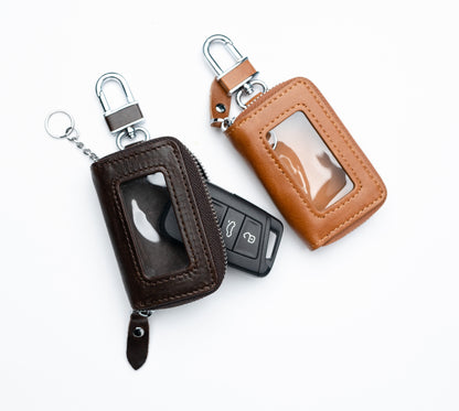 Premium Leather Car Key Case Personalized, Brown & Dark Brown