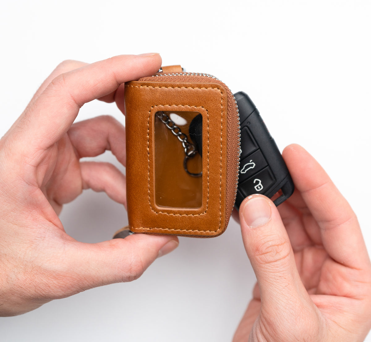 Premium Leather Car Key Case Personalized, Brown & Dark Brown